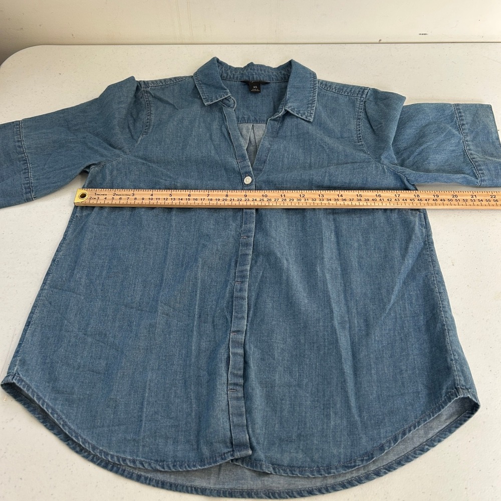 J.Crew Womens Blue Denim Short Sleeve Button Up Shirt XS 7656 - Picture 6 of 7
